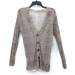 Ann Taylor LOFT Sweater Womens Size S Brown Animal Print Button Up Cardigan